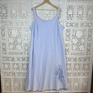 Vtg Light Blue Floral Embroidered Cottage Prairie Grannycore Sleeveless Dress